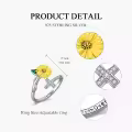 TOUPOP Sterling Silver Cross Sunflower Open Adjustable Ring Christian Gift-0-1
