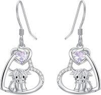 wholesale 925 Sterling Silver June Alexandrite Highland Cow Dangle Earrings, 17x15mm, 4g, Leverback, Gift for Women-06-Light Violet