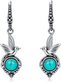 wholesale  Sterling Silver Genuine Green Turquoise Butterfly Dragonfly Hummingbird Hook Earrings -Hummingbird