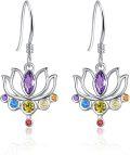 wholesale Hypoallergenic 925 Sterling Silver Chakra Stone Earrings with Healing Crystals for Yoga Lovers - 12mm Dangle Jewelry Gift-0-0