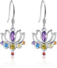 wholesale Hypoallergenic 925 Sterling Silver Chakra Stone Earrings with Healing Crystals for Yoga Lovers - 12mm Dangle Jewelry Gift-0.47 Inch