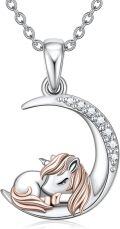 wholesale 925 Sterling Silver Lab-Grown Cubic Zirconia Unicorn on the Moon Charm Pendant Necklace-0-0
