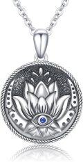 wholesale 925 Sterling Silver Round Lotus Evil Eye Charm Necklaces for Women Spiritual Protection Pendants Gifts-0-0