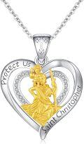 wholesale 925 Sterling Silver Saint Christopher Heart-Shaped Protection Pendant Necklace-0-0