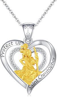 wholesale 925 Sterling Silver Saint Christopher Heart-Shaped Protection Pendant Necklace-Saint Christopher