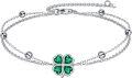 wholesale 925 Sterling Silver Green Crystal Four Leaf Clover Chain Bracelet-0-0