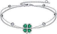 wholesale 925 Sterling Silver Green Crystal Four Leaf Clover Chain Bracelet-clover bracelet