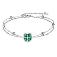 wholesale 925 Sterling Silver Green Four Leaf Clover Charm Bracelet-clover bracelet