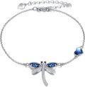 wholesale 925 Sterling Silver Blue Crystal Dragonfly Charm Anklet for Women Girls  6-8 Adjustable Chain Length-0-0