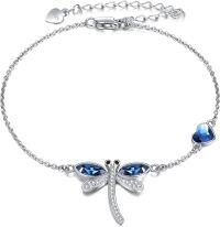 wholesale 925 Sterling Silver Blue Crystal Dragonfly Charm Anklet for Women Girls  6-8 Adjustable Chain Length-dragonfly crystal anklet