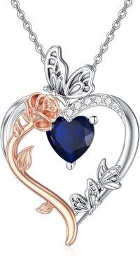 wholesale TOUPOP September Birthstone Necklace 925 Sterling Silver Rose Heart Sapphire Necklace Heart Butterfly Pendant Necklace Jewelry Anniversary Birthday Christmas Gifts For Women Her Wife Girlfriend Mom -undefined
