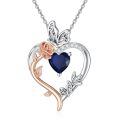 TOUPOP Sterling Silver Sapphire Rose Heart Butterfly Pendant Necklace-0-0