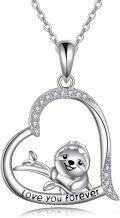 wholesale 925 Sterling Silver Love You Forever Sloth Heart Pendant Necklace-0-0