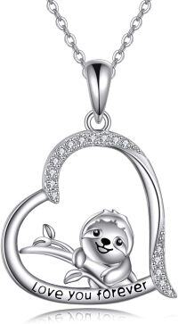 wholesale 925 Sterling Silver Love You Forever Sloth Heart Pendant Necklace-Sloth