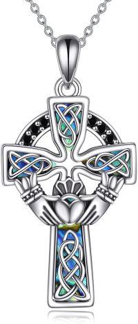 wholesale 925 Sterling Silver Celtic Knot Cross with Abalone Shell and Black CZs Infinity Heart Love Pendant Necklace for Women Girls  (Length: 46cm)-Silver-Celtic Cross Claddagh Necklace