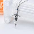 wholesale 925 Sterling Silver Blue Sapphire Medieval Sword Cross Pendant Necklace-0-4