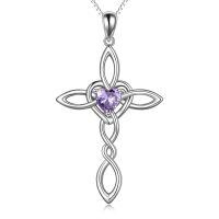 wholesale 925 Sterling Silver Heart Pendant Cross Necklace-Silver June cross necklace