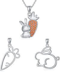 wholesale 925 Sterling Silver Rabbit Carrot Mouse Pendant Necklaces for Women Girls  (Set of 3)-Rabbit