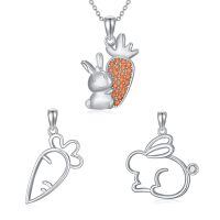 wholesale 925 Sterling Silver Rabbit And Carrot Pendant Necklace Wholesale With Orange Zircon-Rabbit