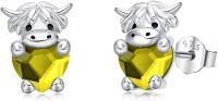wholesale 925 Sterling Silver Birthstone Highland Cow Stud Earrings Cute Animal Jewelry Gift for Women Girls-Silver-08-Aug