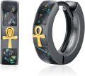 wholesale 925 Sterling Silver & Abalone Ankh Earrings - Gold-Plated Egyptian Symbol of Life Jewelry (15mm)-0-0
