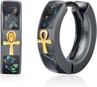 wholesale 925 Sterling Silver & Abalone Ankh Earrings - Gold-Plated Egyptian Symbol of Life Jewelry (15mm)-1-1 Ankh Abalone