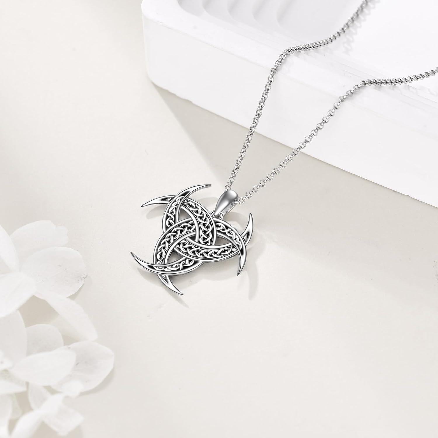 wholesale 925 Sterling Silver Celtic Knot Trinity Horns Pendant Necklace-0-3