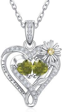 wholesale  Sterling Silver Daisy Heart Birthstone Necklace for Women -08-08-Aug-Aug