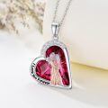 wholesale 925 Sterling Silver Heart Pendant Necklace I Love You Forever Mother Daughter Embrace Pink Crystal-0-1