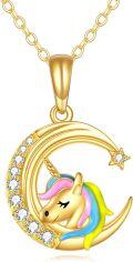 wholesale 14K Gold Rainbow Unicorn Moon Star Charm Pendant Necklace Gift for Girls and Women-0-0