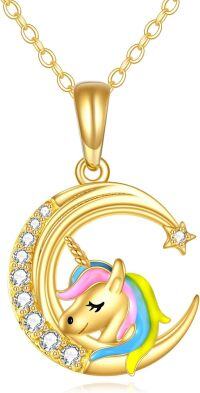 wholesale 14K Gold Rainbow Unicorn Moon Star Charm Pendant Necklace Gift for Girls and Women-Unicorn Moon