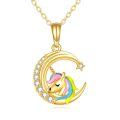 wholesale 14k Gold Unicorn Moon Necklace With Rainbow Mane And Lab Diamond Accents-0-0