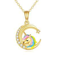 wholesale 14k Gold Unicorn Moon Necklace With Rainbow Mane And Lab Diamond Accents-Unicorn Moon