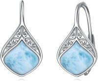 wholesale 925 Sterling Silver Larimar Teardrop Leverback Earrings with Intricate Scrollwork Design-Larimar Earrings