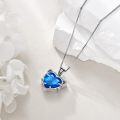 wholesale 925 Sterling Silver Blue Topaz Heart-Shaped Cat Pendant Necklace for Women-0-3