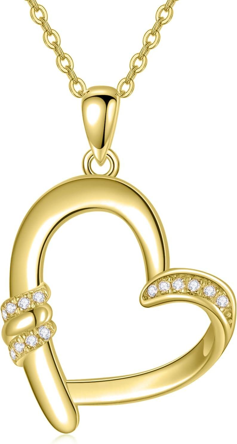 Sterling Silver Moissanite Heart Necklace for Women 18 +2 Chain-Style 9