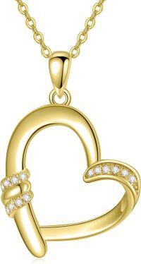 wholesale Gold 925 Sterling Silver Cubic Zirconia Heart Pendant with Chain for Women - 36+2 Length-Style 9