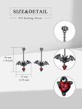 wholesale 925 Sterling Silver & Red Birthstone Gothic Bat Stud Earrings with Chains, Punk Rock Jewelry, Halloween Gift for Women Men-0-1