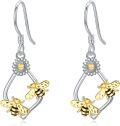 wholesale 925 Sterling Silver Bee Triangle Sunflower Dangle Earrings for Women Girls -0-0
