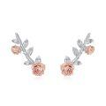 wholesale 925 Sterling Silver Rose Flower Leaf Branch Stud Earrings Rose Gold Platinum Plated-0-0
