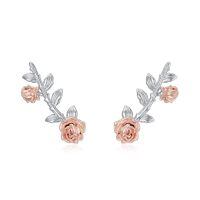 wholesale 925 Sterling Silver Rose Flower Leaf Branch Stud Earrings Rose Gold Platinum Plated-Ear Crawler