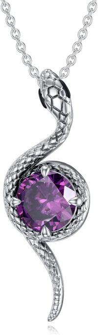 wholesale Metal Stone Snake Birthstone Pendant Necklace for Women-February