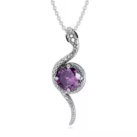 wholesale Metal Stone Snake Birthstone Pendant Necklace for Women-February