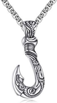 wholesale 925 Sterling Silver Gold Plated Snake Head Fish Hook Pendant Necklaces for Men Women Vintage Gothic Style Jewellery Gift 24 Chain-fish hook necklace