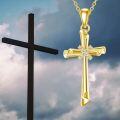 wholesale Gold Yellow Gold 14K Diamond Scroll Cross Pendant Necklace for Women - 28cm Chain Length-0-5