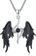 wholesale 925 Sterling Silver CZ Black Winged Cross Pendant Necklace  for Women & Men-0-0