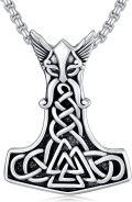 wholesale Thors Hammer Necklace For Men Women 925 Sterling Silver Viking Odin Valknut Thor Hammer Necklace Norse Viking Warrior Jewelry Fathers Day Birthday Gifts Anniversary Christmas Gifts For Him -0-0