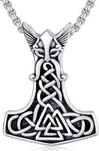 wholesale Thors Hammer Necklace For Men Women 925 Sterling Silver Viking Odin Valknut Thor Hammer Necklace Norse Viking Warrior Jewelry Fathers Day Birthday Gifts Anniversary Christmas Gifts For Him -undefined