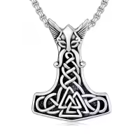 TOUPOP 925 Sterling Silver Viking Thor Hammer Valknut Necklace-undefined