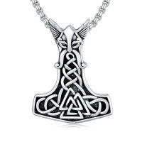 TOUPOP 925 Sterling Silver Viking Thor Hammer Valknut Necklace-undefined